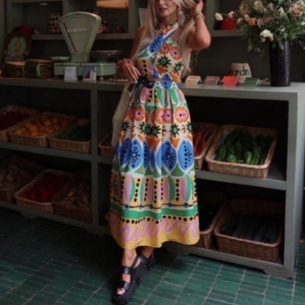 ZARA Colorful Bright Cotton Abstract Batik African Print Pleated Maxi Skirt NWT - Picture 7 of 13